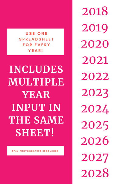 Taxes Made Easy, Multi-Year Photography Tax Spreadsheets, Tax Write Offs, Audit Prep Guide