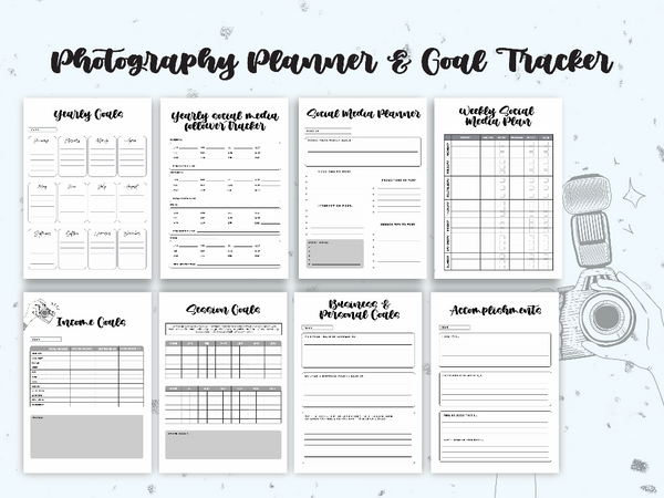 Photography Planner, Photography Social Media Planner & Tracker, Photography Goal Sheets