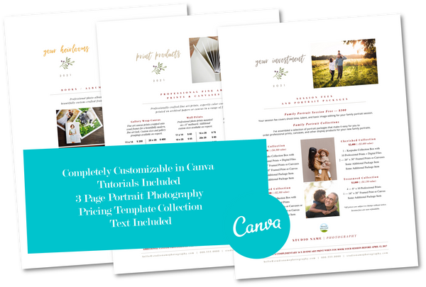 Photography Pricing Template Bundle, Canva Price List for Photographers, Pricing Guide, Portrait Price Sheet, Wedding Pricing, Newborn Pricing