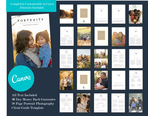 Portrait Photography Marketing Magazine Template for CANVA, Family Photography Client Guide, Welcome Packet, Portrait Photographer