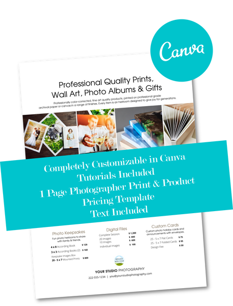Photography Pricing Template Bundle, Canva Price List for Photographers, Pricing Guide, Portrait Price Sheet, Wedding Pricing, Newborn Pricing