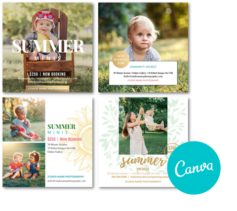 Summer Marketing Template Bundle for Photographers, For CANVA, Mini Session Templates