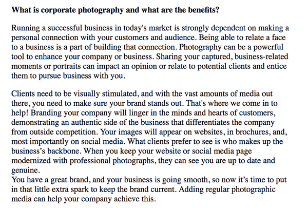 Prewritten Photography Content, Text For Your Photography Website, About Me Sections, Blogs, Emails + More!