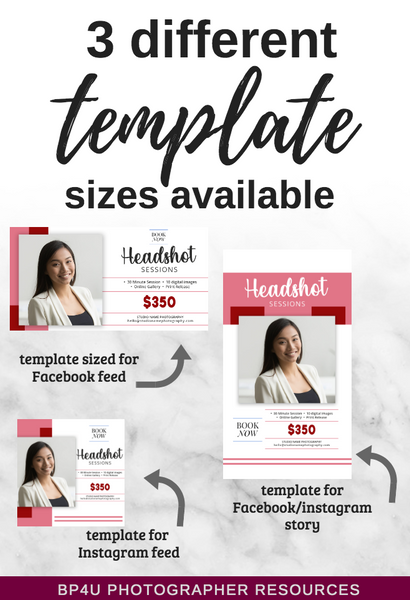 Headshot Photography Marketing Templates for Photographers | Headshot Photography Mini Session Templates |PSD Templates