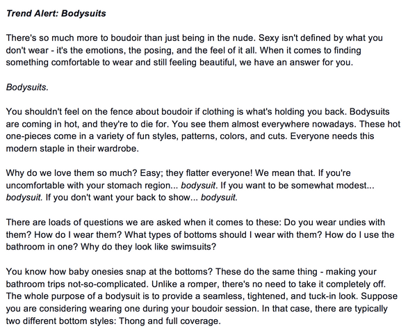 Boudoir Photography Prewritten Content Bundle: Prewritten Text for your Website, Newsletter, Emails + Blog!