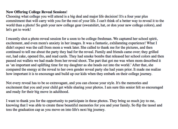 Senior Photography Prewritten Content Bundle: Prewritten Text for your Website, Newsletter, Emails + Blog!