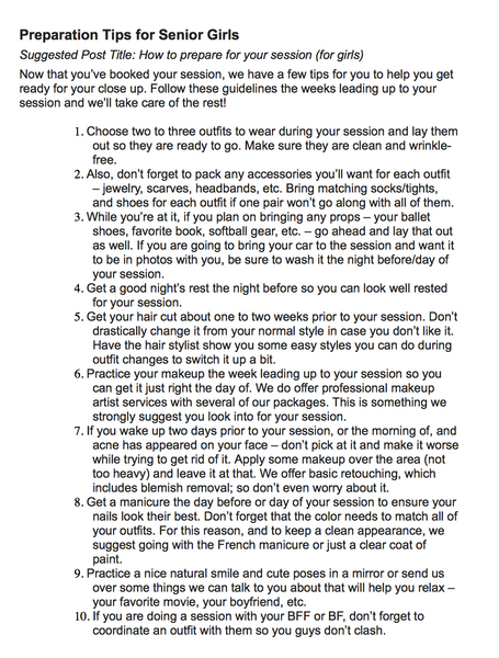 Senior Photography Prewritten Content Bundle: Prewritten Text for your Website, Newsletter, Emails + Blog!