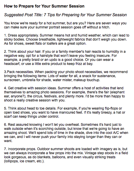 Newsletter & Blog Content Articles for Photographers