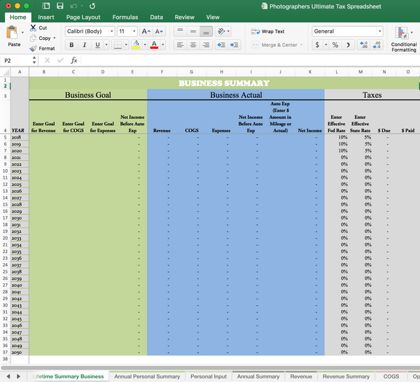 Taxes Made Easy, Multi-Year Photography Tax Spreadsheets, Tax Write Offs, Audit Prep Guide