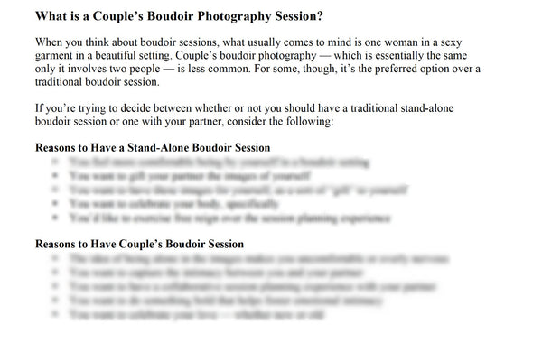 Boudoir Photography Marketing Bundle: Prewritten Text for your Website, Marketing Materials, Boudoir Emails, Boudoir Blogs + Bonus Templates!