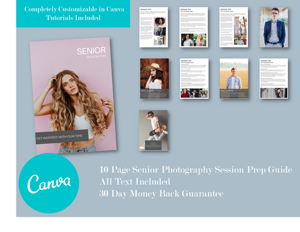 Senior Photography Session Prep Guide for CANVA, Senior Client Guide