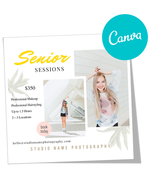 Senior Photography Session Marketing Templates for CANVA - 8 Piece Bundle