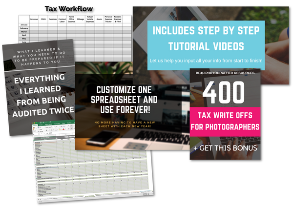 Taxes Made Easy, Multi-Year Photography Tax Spreadsheets, Tax Write Offs, Audit Prep Guide