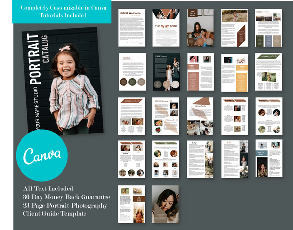 Portrait Photographer Client Welcome Guide Studio Magazine for CANVA, Senior Photography, Wedding, Newborn, Pet, Maternity Client Guide for CANVA, Magazine Template,  All In One