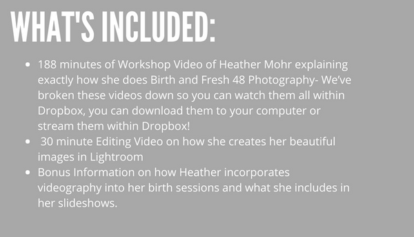 Birth Photography and Fresh 48 Workshop by celebrity birth photographer Heather Mohr.