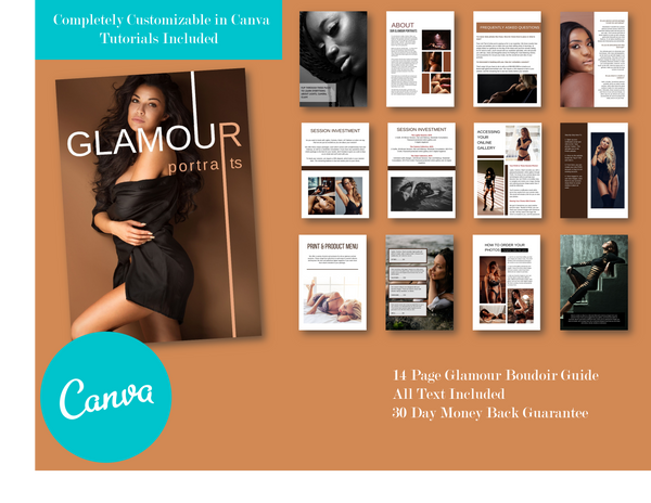 Glamour Client Guide for CANVA, Welcome Packet, Magazine Template for Boudoir Photographers