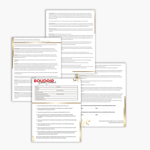 Boudoir Photography Session Contract Template | PSD Template | Photoshop Template