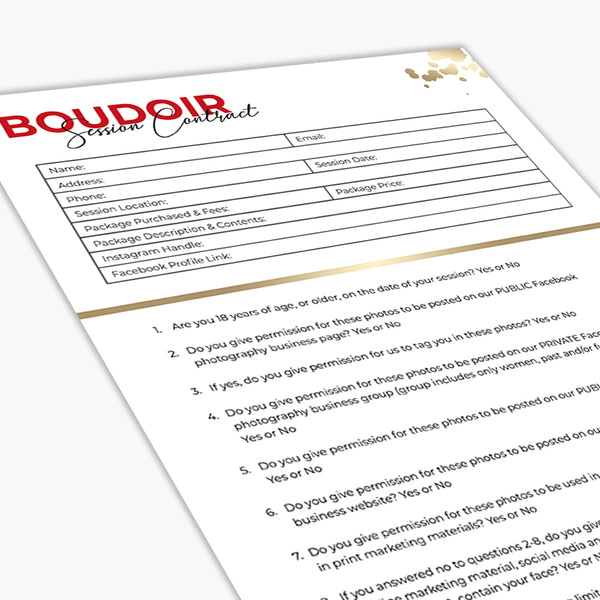 Boudoir Photography Session Contract Template | PSD Template | Photoshop Template