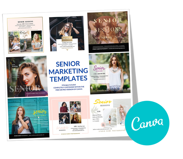 Senior Photography Session Marketing Templates for CANVA - 8 Piece Bundle