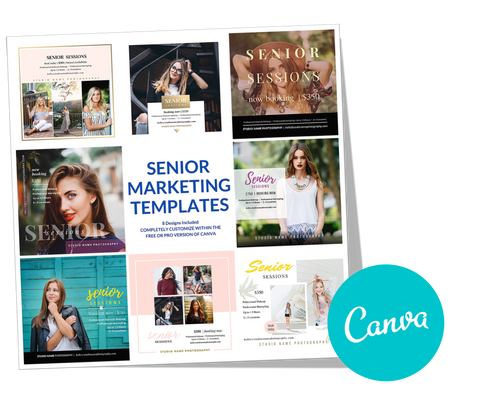 Senior Photography Session Marketing Templates for CANVA - 8 Piece Bundle