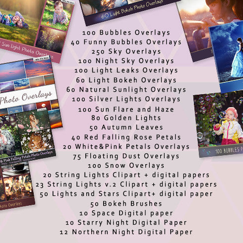 1400+ Photo Overlays, Night Sky Overlays, Digital Backgrounds, Brushes + More!