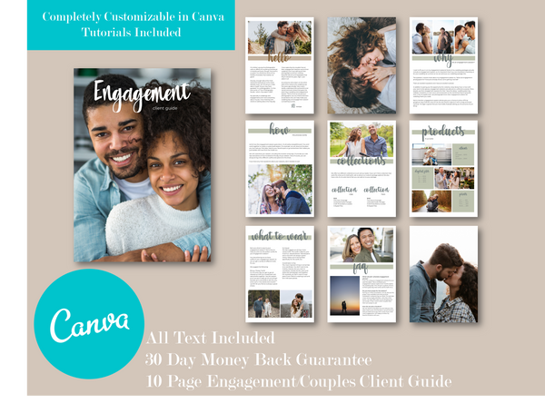 Engagement Photography Client Guide Template for CANVA, Marketing Magazine