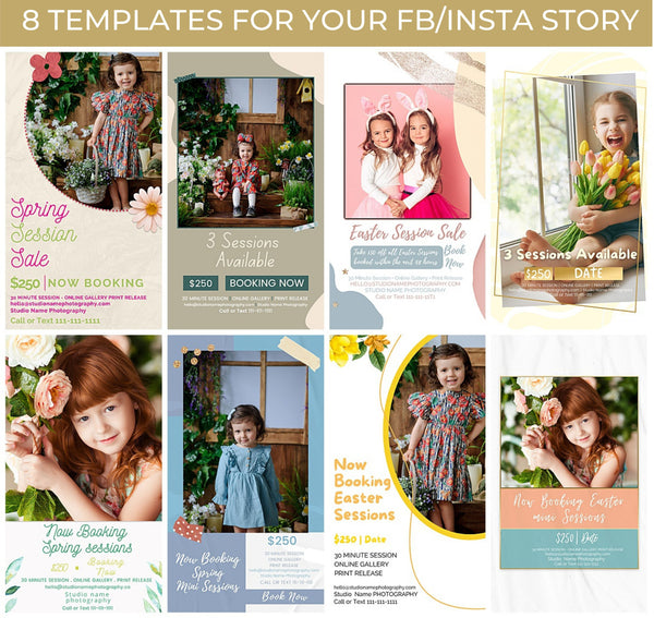 Spring and Easter Marketing Template Bundle for Photographers, For CANVA, Mini Session Templates
