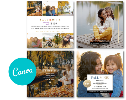 Fall Mini Session Marketing Templates for CANVA - 4 Piece Bundle - FALL MODERN MINIS