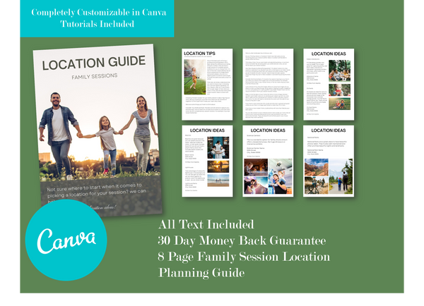 Location Planning Guide for Photography Clients for CANVA: HUGE BUNDLE