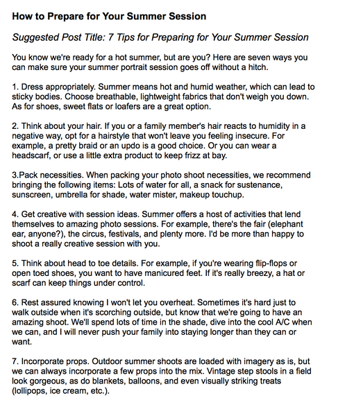 Portrait Photography Prewritten Content Bundle: Prewritten Text for your Website, Newsletter, Emails + Blog!