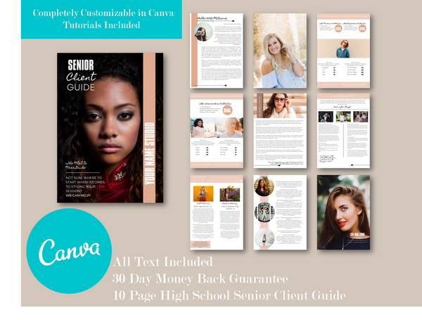 SENIOR CLIENT GUIDE, SENIOR PHOTOGRAPHY WELCOME PACKET TEMPLATE FOR CANVA, SENIOR MAGAZINE TEMPLATE 2