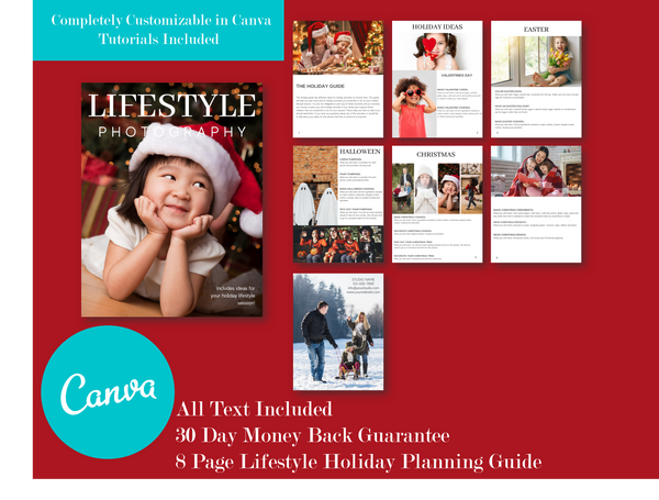 Lifestyle Photography Client Guide, Welcome Packet Template, Magazine Template, Session Planning Guide for Canva