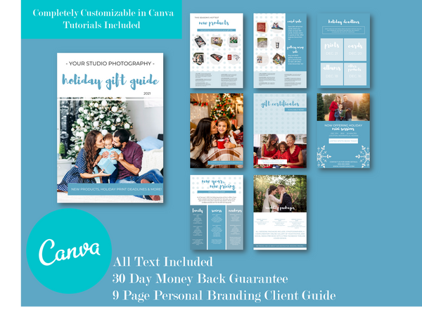Client Holiday Gift Ordering & Print Deadline Magazine Template for CANVA