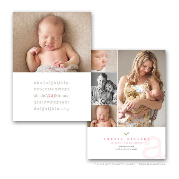 Birth Announcement Template - Baby Girl Announcement Card - Baby Boy Announcement Card - For Photographers - BABY AURORA - 1541