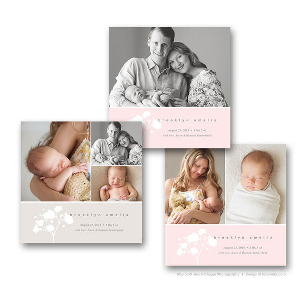 Birth Announcement Template - Baby Announcement Card Template - 5x5 Flat Square Card - For Photographers - BABY BROOKLYN - 1544