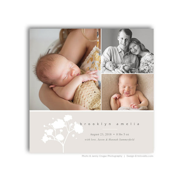Birth Announcement Template - Baby Announcement Card Template - 5x5 Flat Square Card - For Photographers - BABY BROOKLYN - 1544