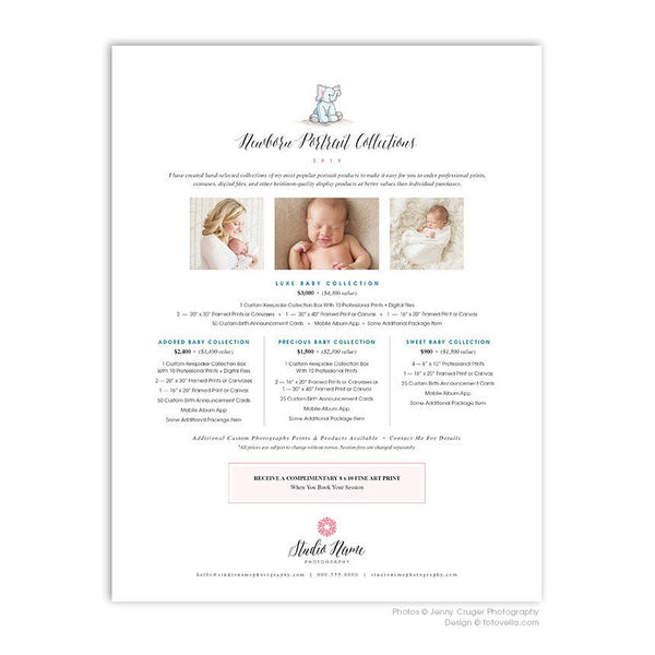 Newborn Photographer Price List - Pricing Guide Template - Newborn Photography - Baby Photographer - BABY LOVE - 1508