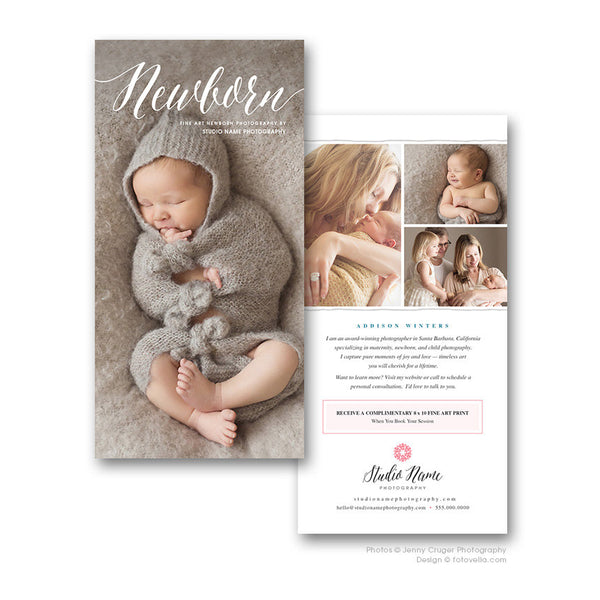 Photography Marketing Card Template - Promo Card Postcard Template - 4x8 Rack Card - Newborn Photographer - BABY LOVE - 1552