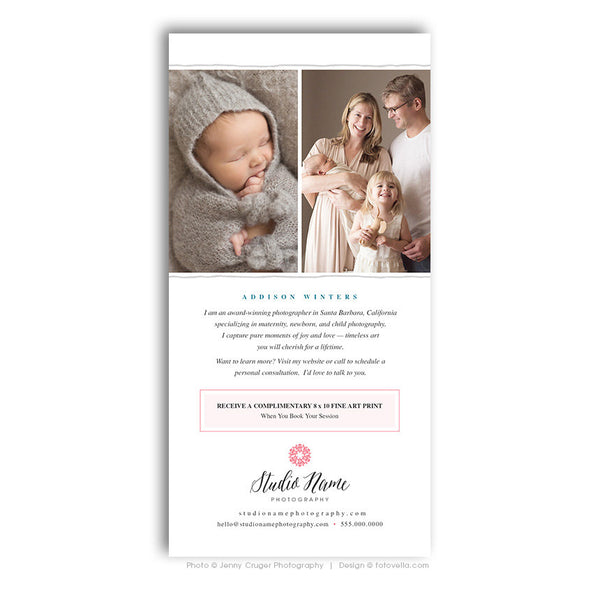 Photography Marketing Card Template - Promo Card Postcard Template - 4x8 Rack Card - Newborn Photographer - BABY LOVE - 1552