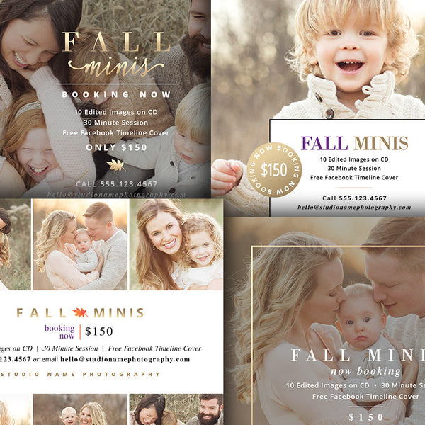 Fall Mini Session Marketing Templates - 4 Piece Bundle - Digital Marketing Templates - FALL MODERN MINIS - 1566