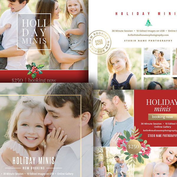 Holiday Mini Session Templates Marketing Boards - Christmas Session Marketing Boards - Four Piece Bundle - MODERN HOLIDAY BUNDLE - 1586
