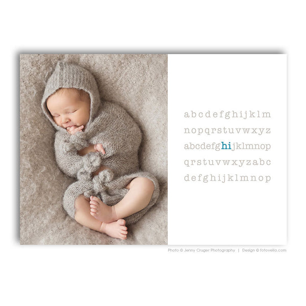 Birth Announcement Card Template - Boy or Girl Birth Announcement - Horizontal Flat Two-Sided Card - For Photographers - BABY ATTICUS - 1540