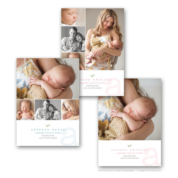 Birth Announcement Template - Baby Girl Announcement Card - Baby Boy Announcement Card - For Photographers - BABY AURORA - 1541