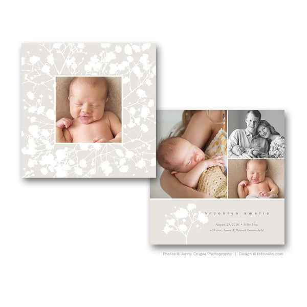 Birth Announcement Template - Baby Announcement Card Template - 5x5 Flat Square Card - For Photographers - BABY BROOKLYN - 1544