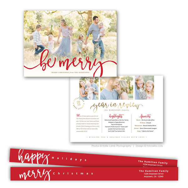 Year In Review Christmas Card - Holiday Newsletter Card Template - For Photographers - Photoshop Required - BE MERRY - 1587