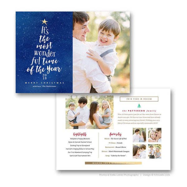 Christmas Photo Card Template - Holiday Year In Review Newsletter Card Template - For Photographers - Photoshop Required - WONDERFUL - 1588