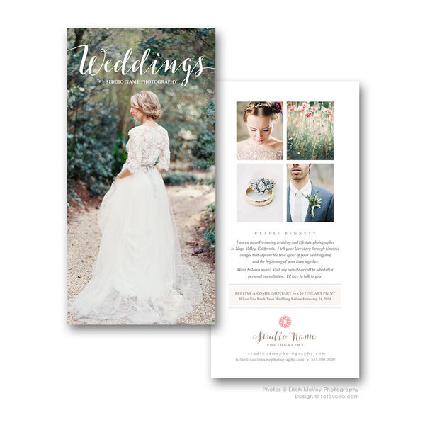 Photography Marketing Card - 4x8 Card - Promo Card Postcard Template - Wedding Photographer - BLISS - 1549