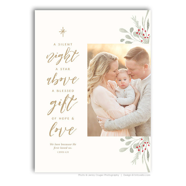 Christian Religious Themed Christmas Photo Card Photoshop Template For Photographers - HOPE & LOVE - 1594