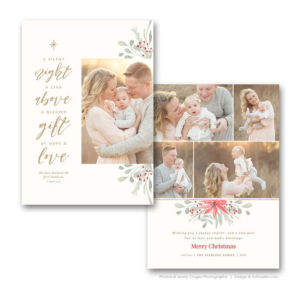 Christian Religious Themed Christmas Photo Card Photoshop Template For Photographers - HOPE & LOVE - 1594