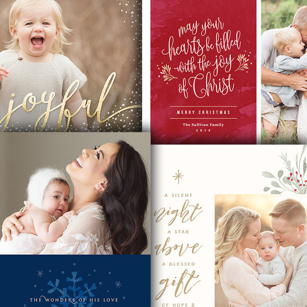 Christian Themed Christmas Photo Card Template Bundle For Photographers - FAITHFUL BLESSINGS - 1596